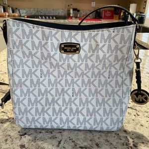 Michael Kors soft leather, navy & white, midsize crossbody bag.